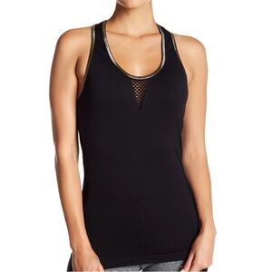 Bebe Sport Black Racerback w/ Gold & Mesh Detail Top Small
